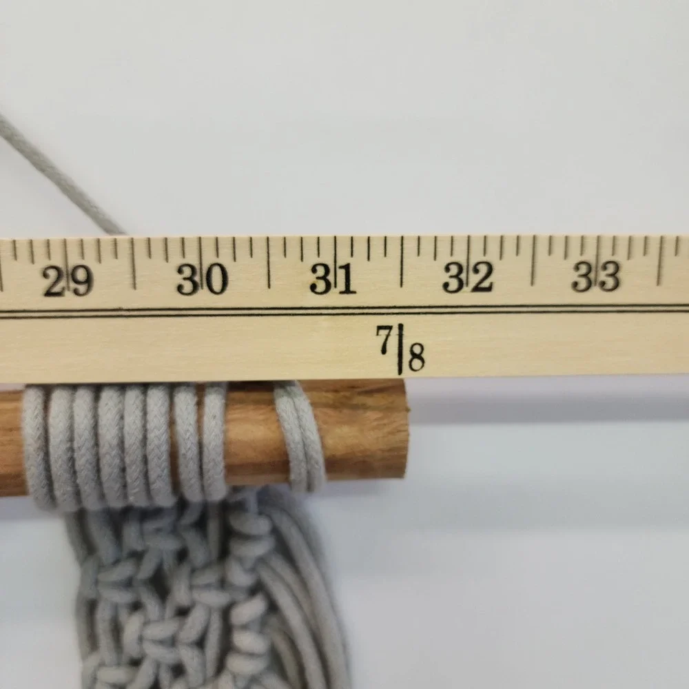 Boho Macrame Wall Hanging Grey Cotton Fringe with Wood Beads and Dowel 31.5x28in